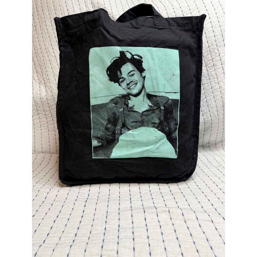Harry Styles Treat People With Kindness Black Canvas Tote Bag Mint Green Graphic